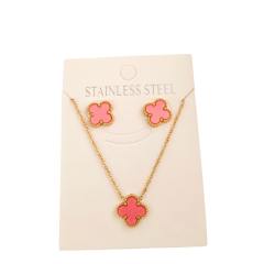 Classic double side colorful clover dainty stainless steel necklace