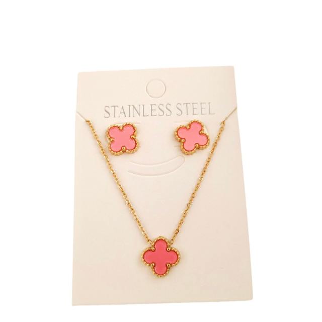 Classic double side colorful clover dainty stainless steel necklace