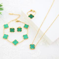 4pcs set colorful clover classic stainless steel necklace set