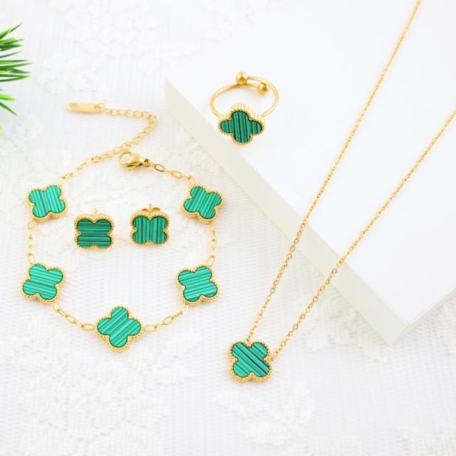 4pcs set colorful clover classic stainless steel necklace set