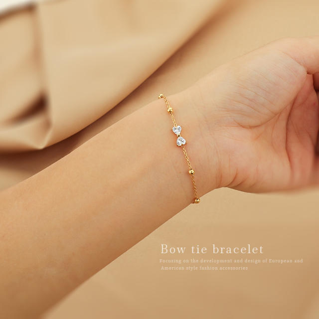 Dainty diamond bow stainless steel bracelet