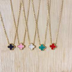 Classic double side colorful clover dainty stainless steel necklace
