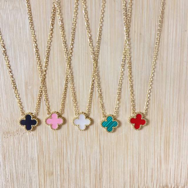 Classic double side colorful clover dainty stainless steel necklace