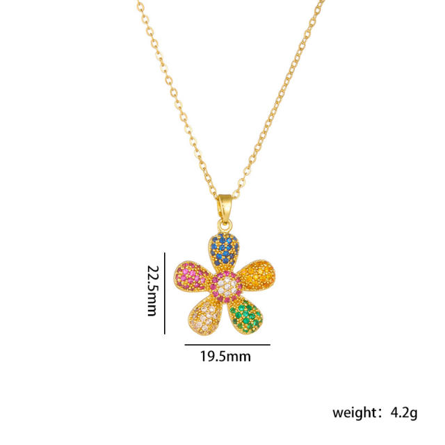 Delicate diamond sunflower pendant stainless steel chain necklace