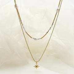 Vintage two layer star pendant stainless steel necklace bracelet set