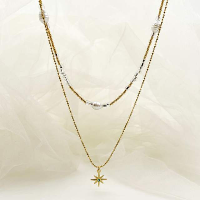 Vintage two layer star pendant stainless steel necklace bracelet set