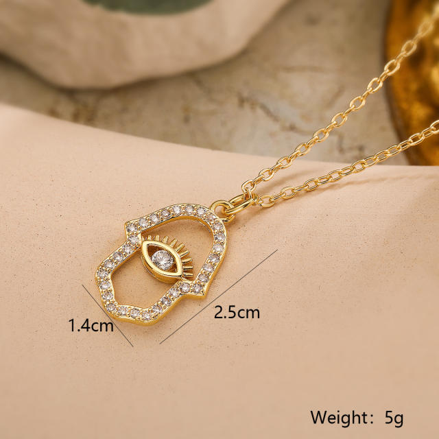 18KG delicate diamond hasma hand sun pendant copper necklace