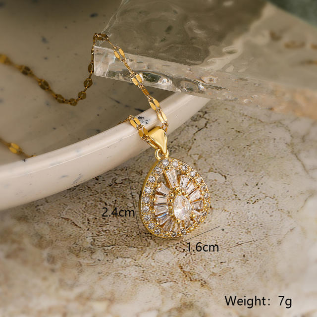 Luxury diamond heart pendant gold plated copper pendant necklace
