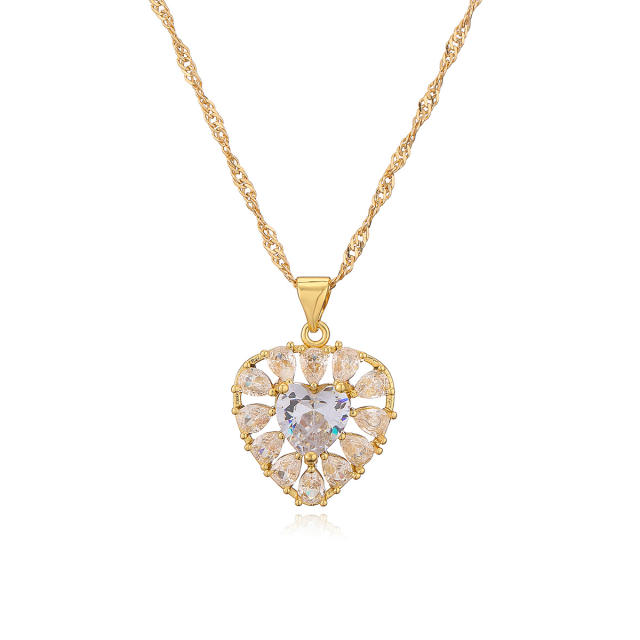 Luxury diamond heart pendant gold plated copper pendant necklace