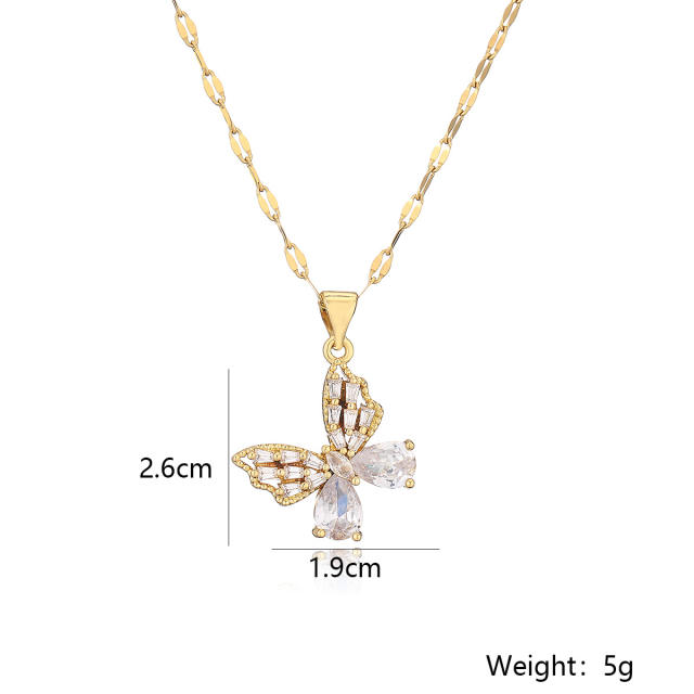 INS delicate diamond butterfly copper pendant necklace
