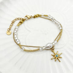Vintage two layer star pendant stainless steel necklace bracelet set