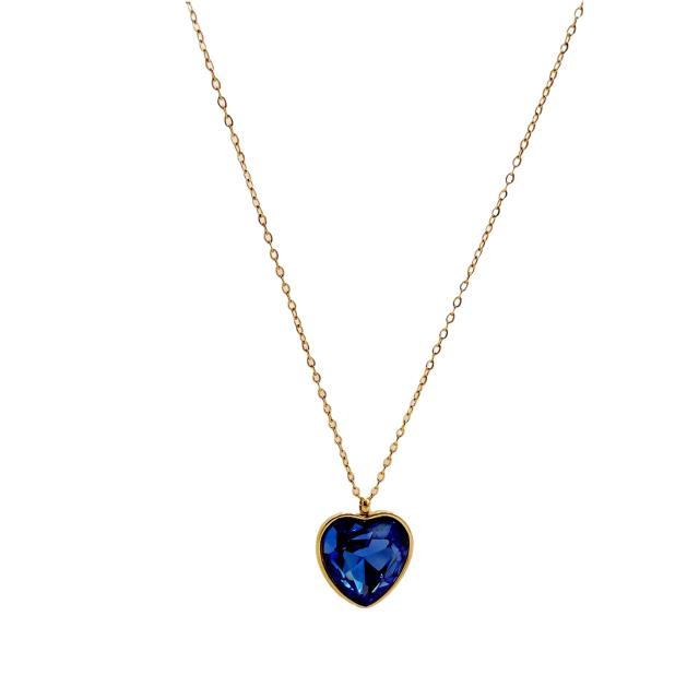Easy match colorful crystal heart pendant dainty stainless steel necklace