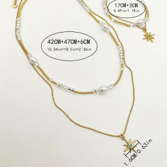 Vintage two layer star pendant stainless steel necklace bracelet set
