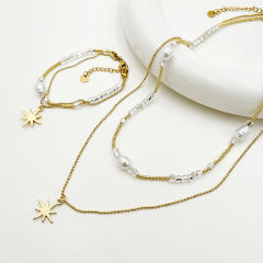 Vintage two layer star pendant stainless steel necklace bracelet set