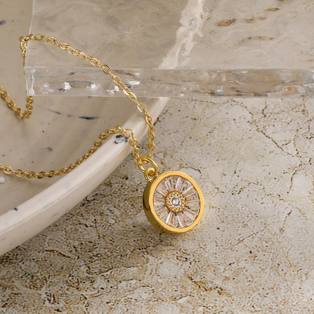 18KG delicate diamond hasma hand sun pendant copper necklace