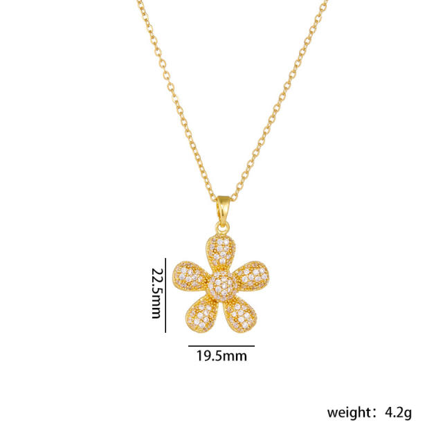 Delicate diamond sunflower pendant stainless steel chain necklace
