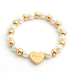 Fashionable pearl stainless steel bead heart mama letter bracelet