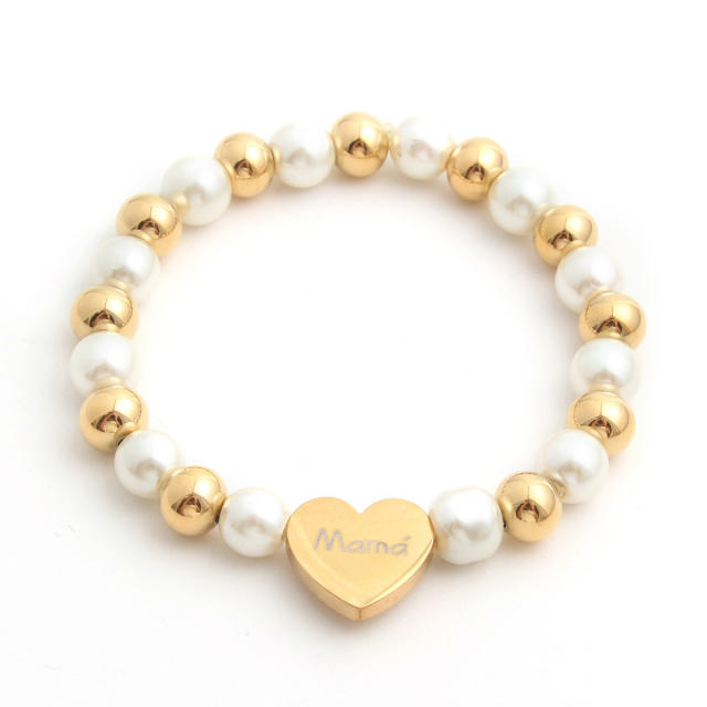 Fashionable pearl stainless steel bead heart mama letter bracelet