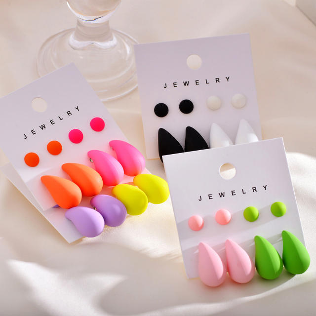 Spring summer candy color acrylic water drop bead earrings set