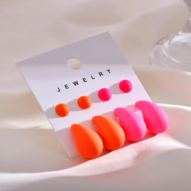 Spring summer candy color acrylic water drop bead earrings set