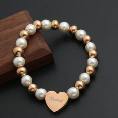 Fashionable pearl stainless steel bead heart mama letter bracelet
