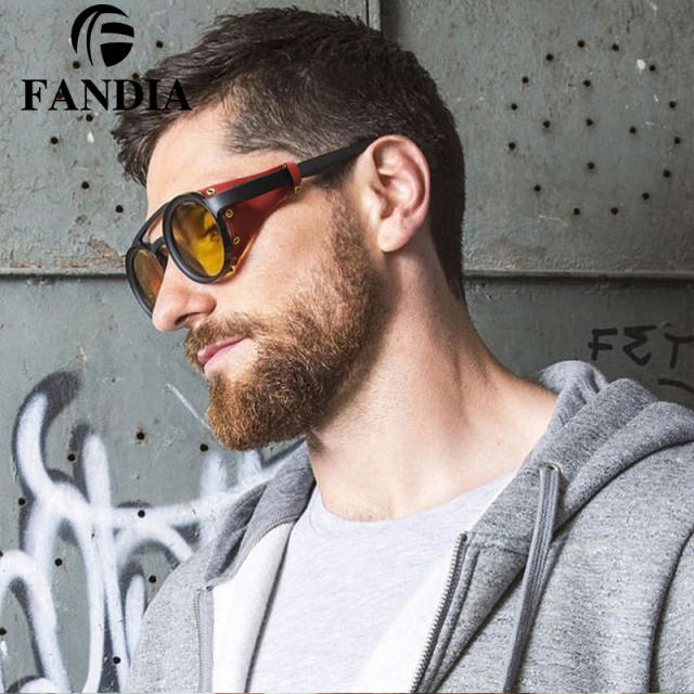 Punk trend vintage round shape sunglasses for men