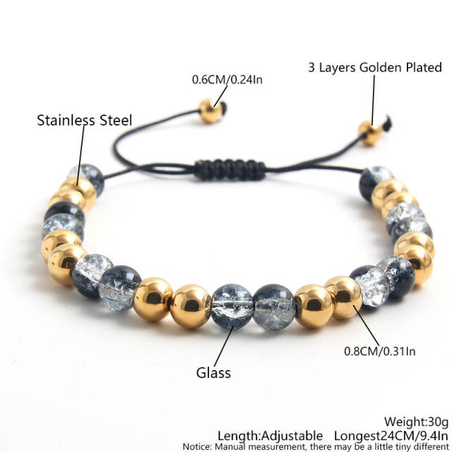INS natural stone stainless steel bead bracelet