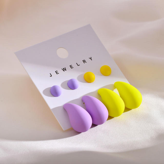Spring summer candy color acrylic water drop bead earrings set