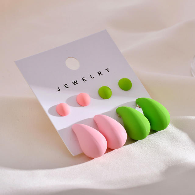 Spring summer candy color acrylic water drop bead earrings set