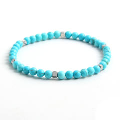 4mm natural stone stainless steel bead elastic bracelet with cards