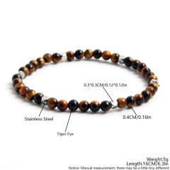 4mm natural stone stainless steel bead elastic bracelet with cards