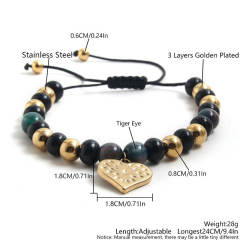 Black color natural stone stainless steel bead heart charm bracelet