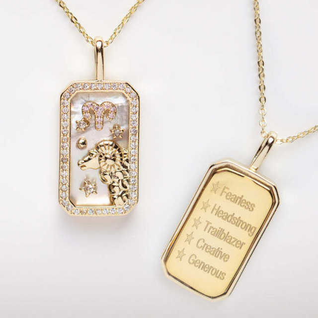 Diamond zodiac pendant real gold plated copper necklace