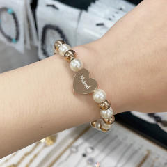Fashionable pearl stainless steel bead heart mama letter bracelet