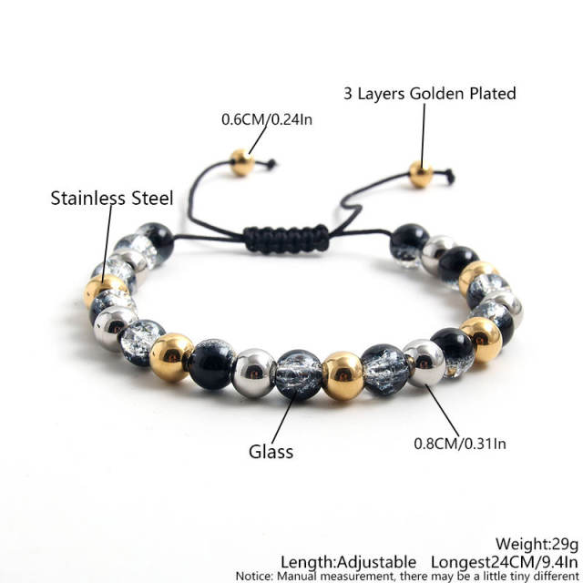 INS natural stone stainless steel bead bracelet