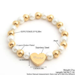 Fashionable pearl stainless steel bead heart mama letter bracelet