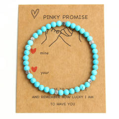 4mm natural stone stainless steel bead elastic bracelet with cards