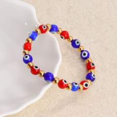 Evil eye colorful  natural bead elastic stainless steel bracelet
