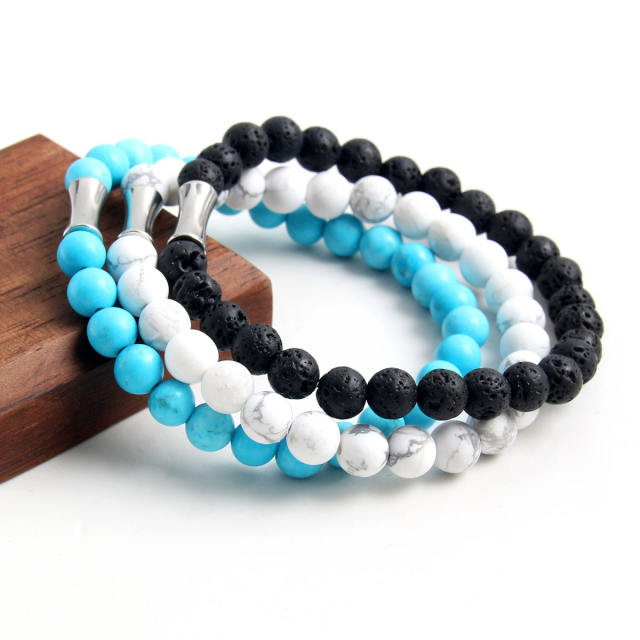 Concise natural stone bead stainless steel bead elastic bracelet
