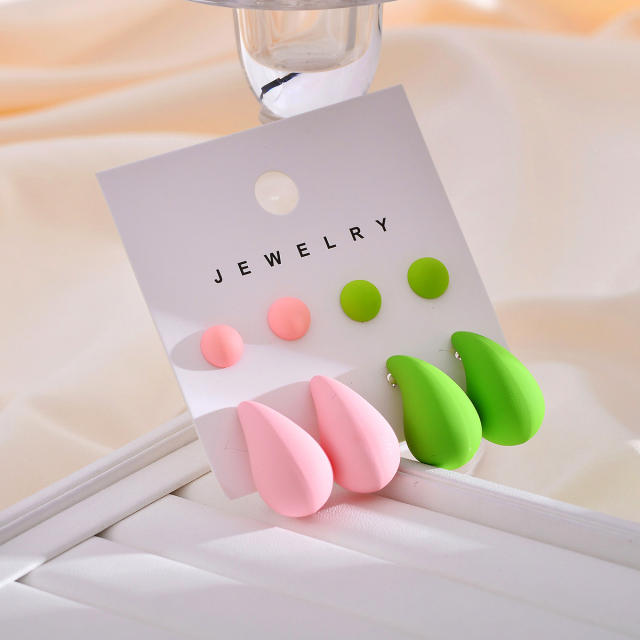 Spring summer candy color acrylic water drop bead earrings set