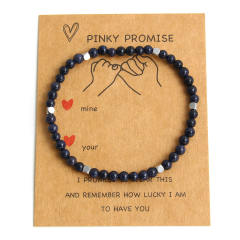 4mm natural stone stainless steel bead elastic bracelet with cards