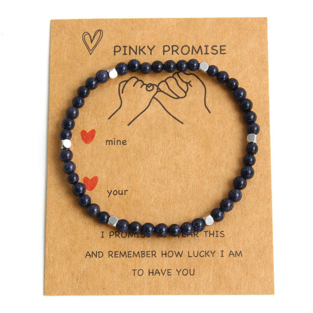 4mm natural stone stainless steel bead elastic bracelet with cards