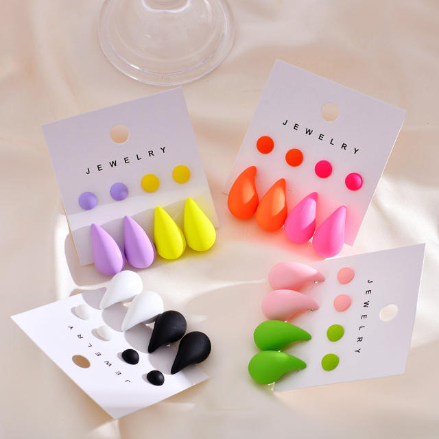 Spring summer candy color acrylic water drop bead earrings set