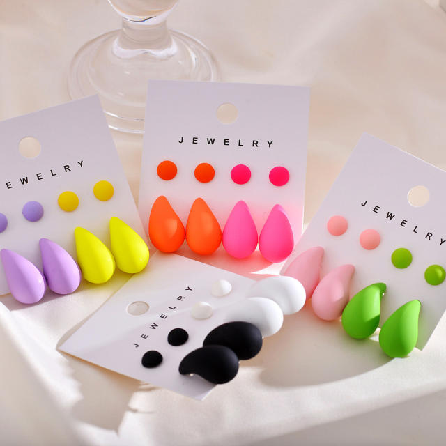 Spring summer candy color acrylic water drop bead earrings set