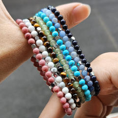 4mm natural stone stainless steel bead elastic bracelet with cards