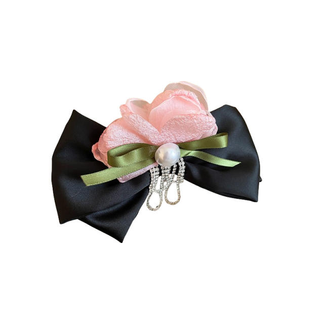 Spring summer elegant bow pearl flower french barrette hair clips