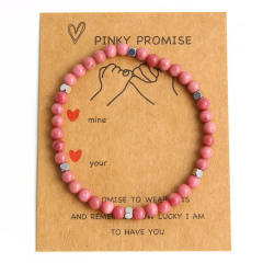 4mm natural stone stainless steel bead elastic bracelet with cards
