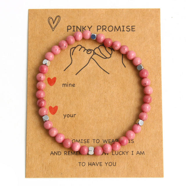 4mm natural stone stainless steel bead elastic bracelet with cards