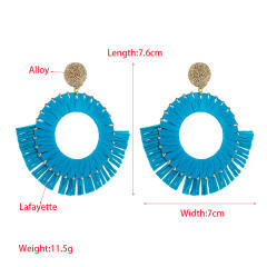Boho colorful straw circle tassel beach holiday earrings
