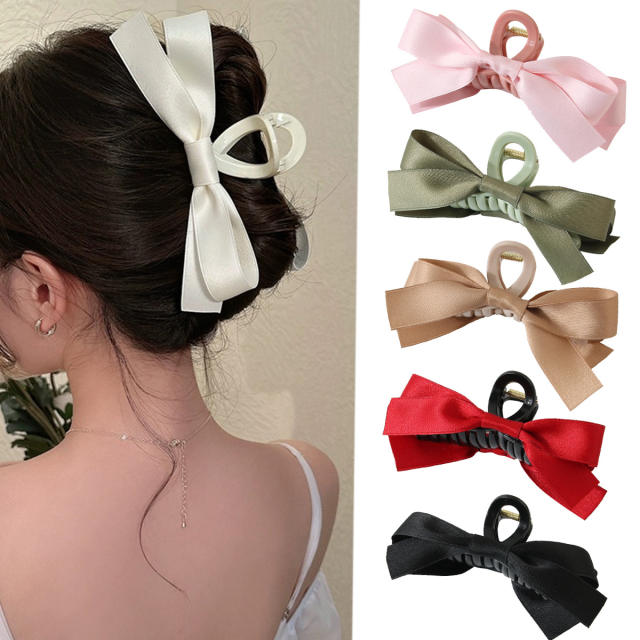 Sweet plain color bow large hair claw clips